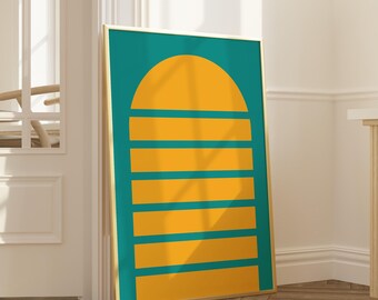 Geometric Abstract Wall Art, Bathroom Prints, Modern Trendy Decor, Large Living Room Wall Art, Green and Yellow Poster, Bold Abstract Art
