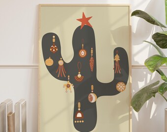 Cactus Dressed Up in Christmas Decorations Poster Wall Art, Holiday Wall Art, Funny Christmas Western Print, Cactus Wall Art, Artsy Prints