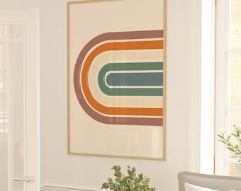 Retro Rainbow Arch Wall Art, Mid-Century Modern Prints, Boho Earthy Colors, Minimalist Geometric Digital Download, Printable Home Decor