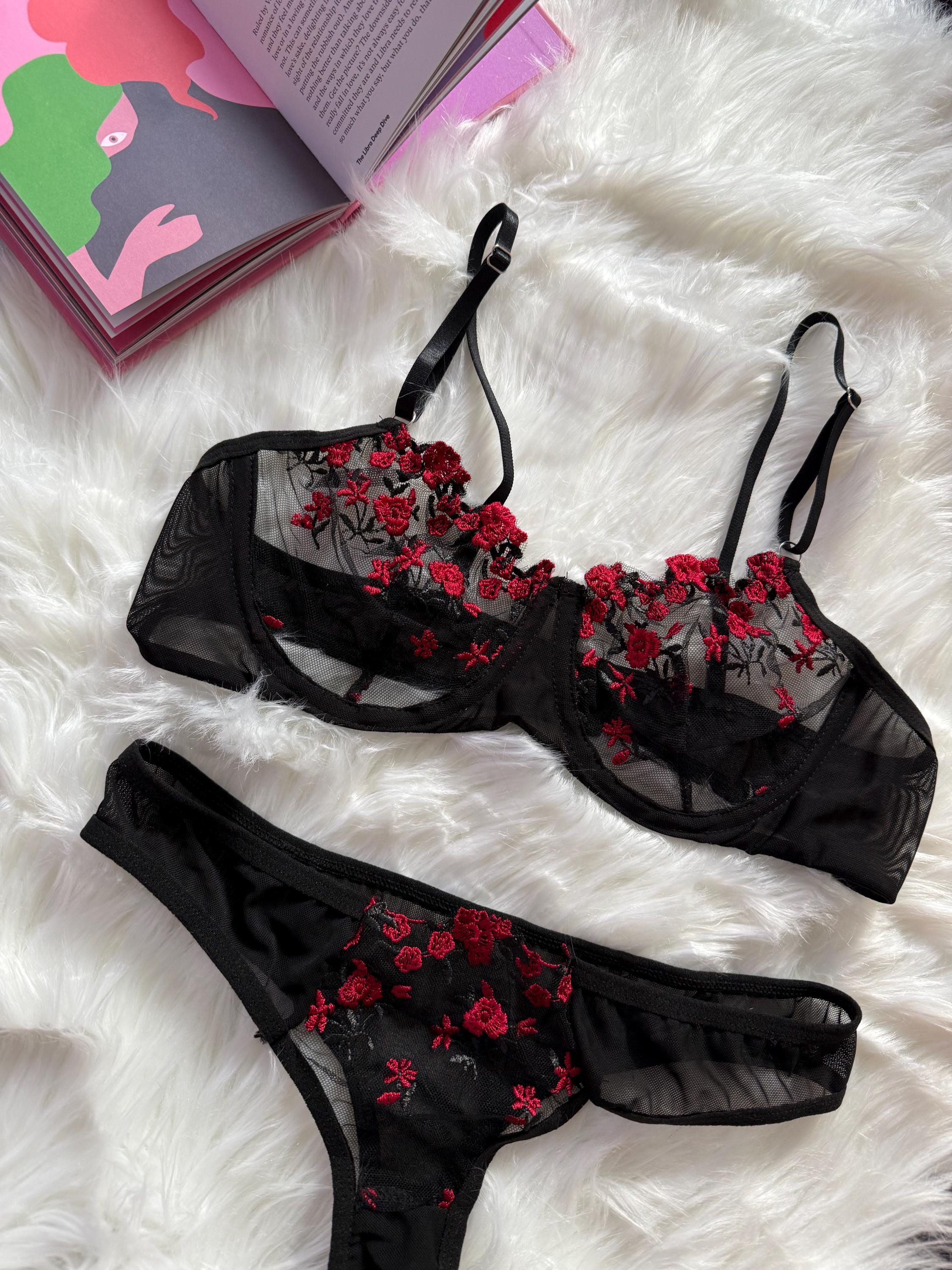 Red and Black Floral Lace Lingerie Set | Romantic Garter Lingerie | Coquette Matching Bra & Panty | Valentine's Lingerie - Etsy Red and Black Floral Lace Lingerie Set | Romantic Garter Lingerie | Coquette Matching Bra & Panty | Valentine's Lingerie - Etsy