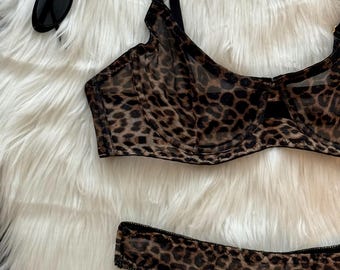 Leopard Print Lingerie Set with Underwire Bra | Cheetah Animal Intimates