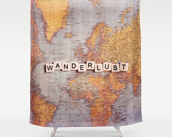 Items Similar To Wander Fabric Shower Curtain Wander World Map