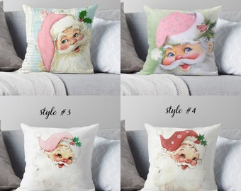 Santa PILLOW COVER ,18x18 or 22x22  Christmas pillow,vintage photo, home decor,retro santa, vintage santa, red, pink, holiday