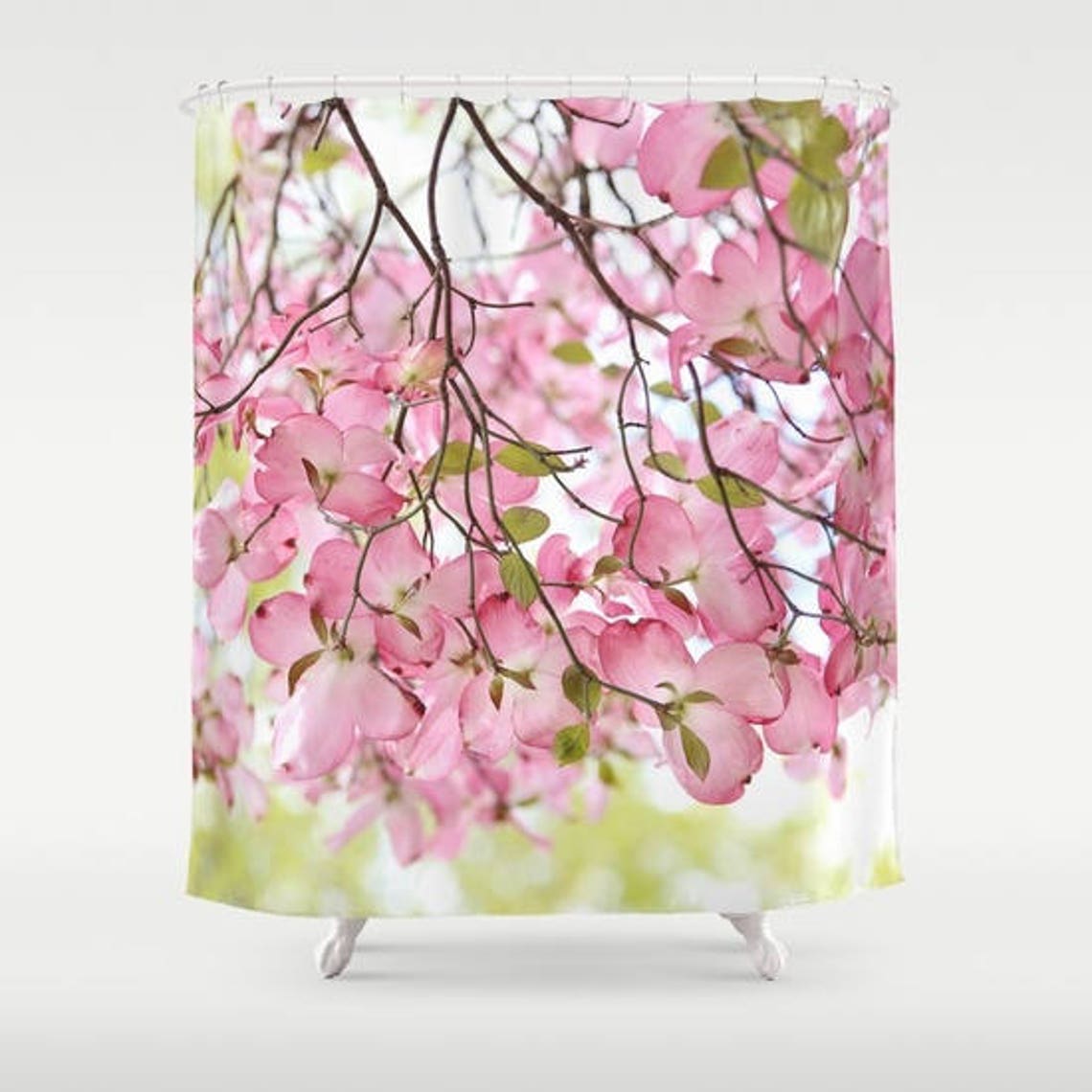 Pink Dogwood Tree Fabric Shower Curtain Bathroom Home Decor Etsy