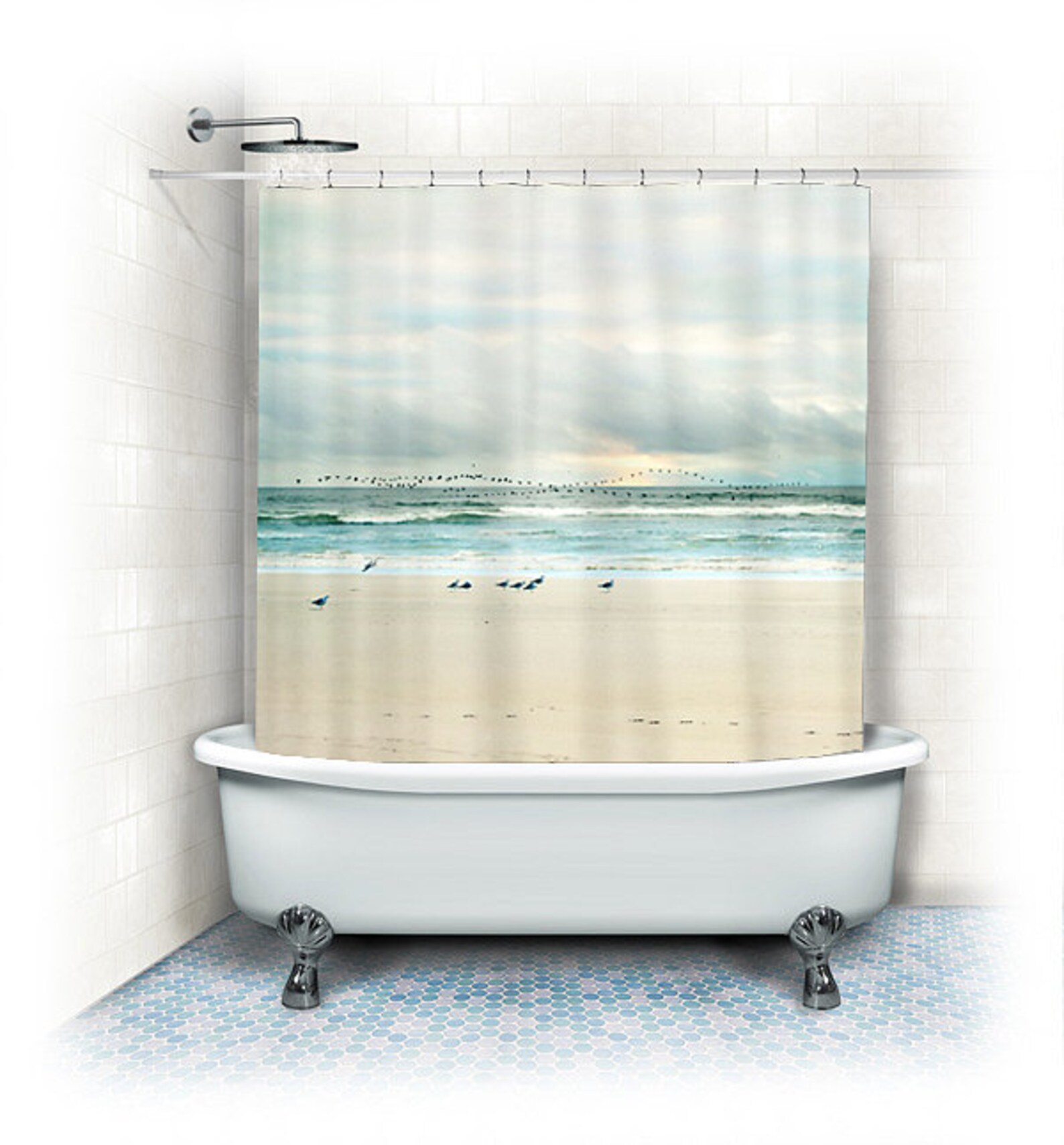 Beach Fabric Shower Curtain flight Oceanaqua Home Etsy