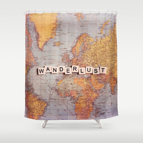 Wanderlust Fabric Shower Curtain World Etsy