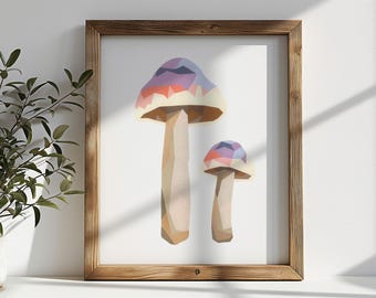 Arte mural de hongos, impresiones artísticas de hongos, decoración botánica vintage, decoración neutra de estilo cottagecore, póster de hongos del bosque, póster de arte mural de bosque