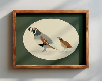 Quail Wall Art, Vintage Decor, Collage Wall Art, Animal Prints, Moody Poster, Green Print, Cottagecore Nature Decor, Bird Decor, Quail Gift