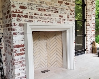 Cast limestone fireplace
