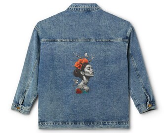 Chaqueta vaquera vintage de gran tamaño para mujer con diseño personalizado en la espalda