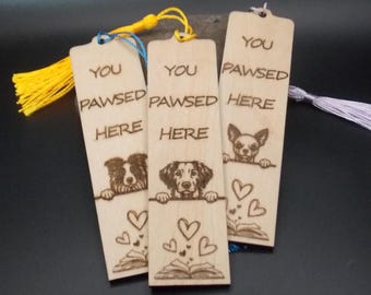 Personalized Dog Bookmark: Engraved Wooden "You Pawsed Here" Gift