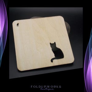 Set of 4 Wooden Coasters with Cute Cat and Mouse Silhouettes – Feline Lover Gift – Rustic Home Decor