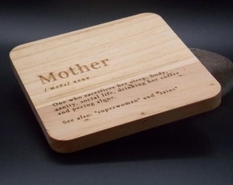 Posavasos de madera grabado: Definición divertida de madre, regalo para el Día de la Madre