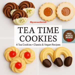 Tea Cookies with Piped Shortbread – Traditional & Vegan Recipes Included, Perfect for Gift Boxes and Afternoon Tea Treats