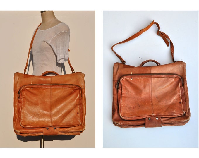 Vintage Leather Garment Bag Large Carry on Tote Etsy