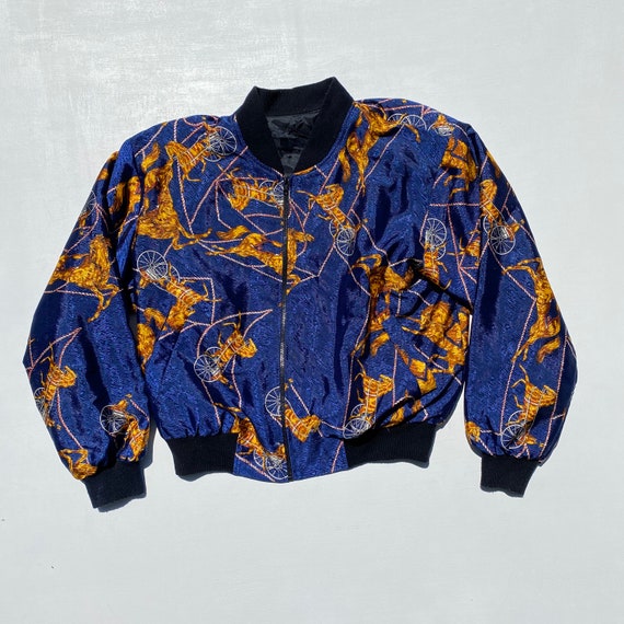 Vintage silk jacket bomber horse 1980s 1990s large