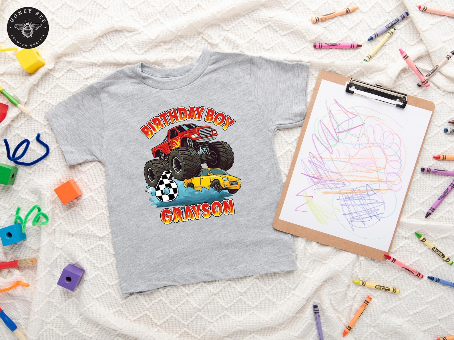 Monster Truck Flying Car Crusher Birthday T-Shirt