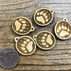 Bear Pawprint Laser Cut Wood Pendant - Bear Footprint - Bag of 5 - Stock No. DESIGN 52
