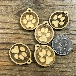 Wolf or Coyote Pawprint Laser Cut Wood Pendant - Dog Footprint - Bag of 5 - Stock No. DESIGN 51