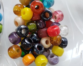 Glass Crow Beads - 9mm Glass Pony Beads - 50 Pieces - Choice of Color - Stock No. CROW50