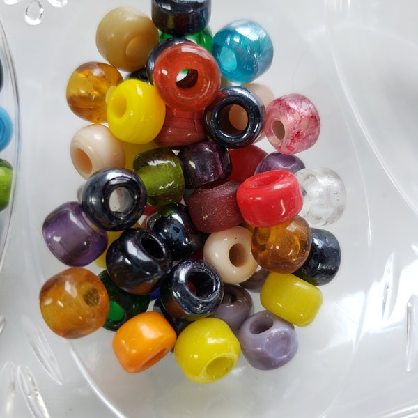Glass Crow Beads - 9mm Glass Pony Beads - 50 Pieces - Choice of Color - Stock No. CROW50