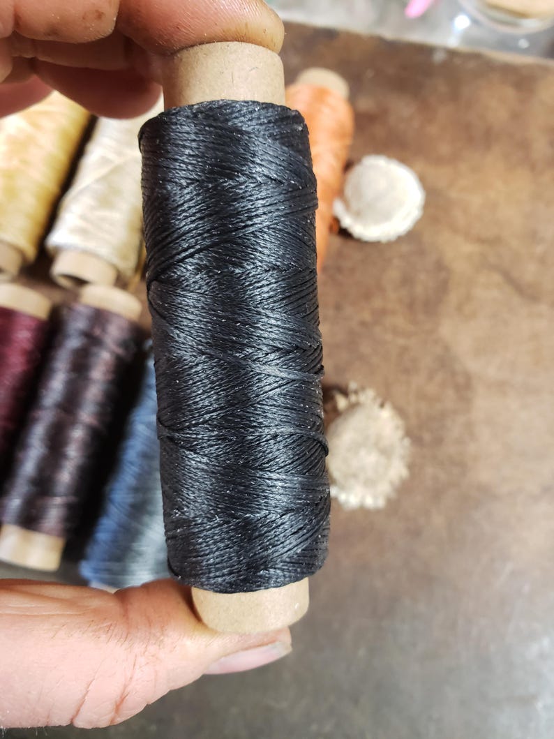 Heavy Flat Waxed Thread - 98 Ft/30m Spool - Choice of Color- Leather Sewing Thread - Stock No. THREAD 12- Black
