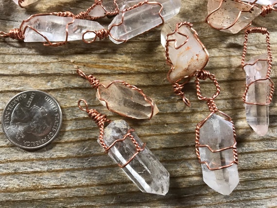 Quartz Crystal Point Copper Wire Wrapped for Necklace Stock No