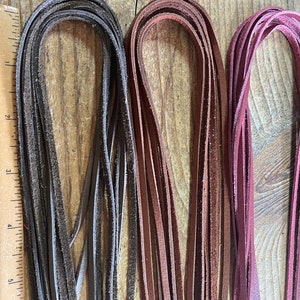2mm Raspberry, Mahogany, Taupe Cow Buckskin Laces - 24&quot; Long - Straight Cut - Lot No. 230202-RR