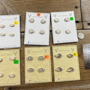 Deer Antler Buttons - Small to Medium - Choice of Card - Lot No. BC211027-L to Q