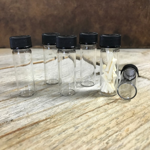 Glass Vial With Black Plastic Screw Top - Empty - 1 7/8" x 5/8"  - Tiny Jar - Stock No. Size #7