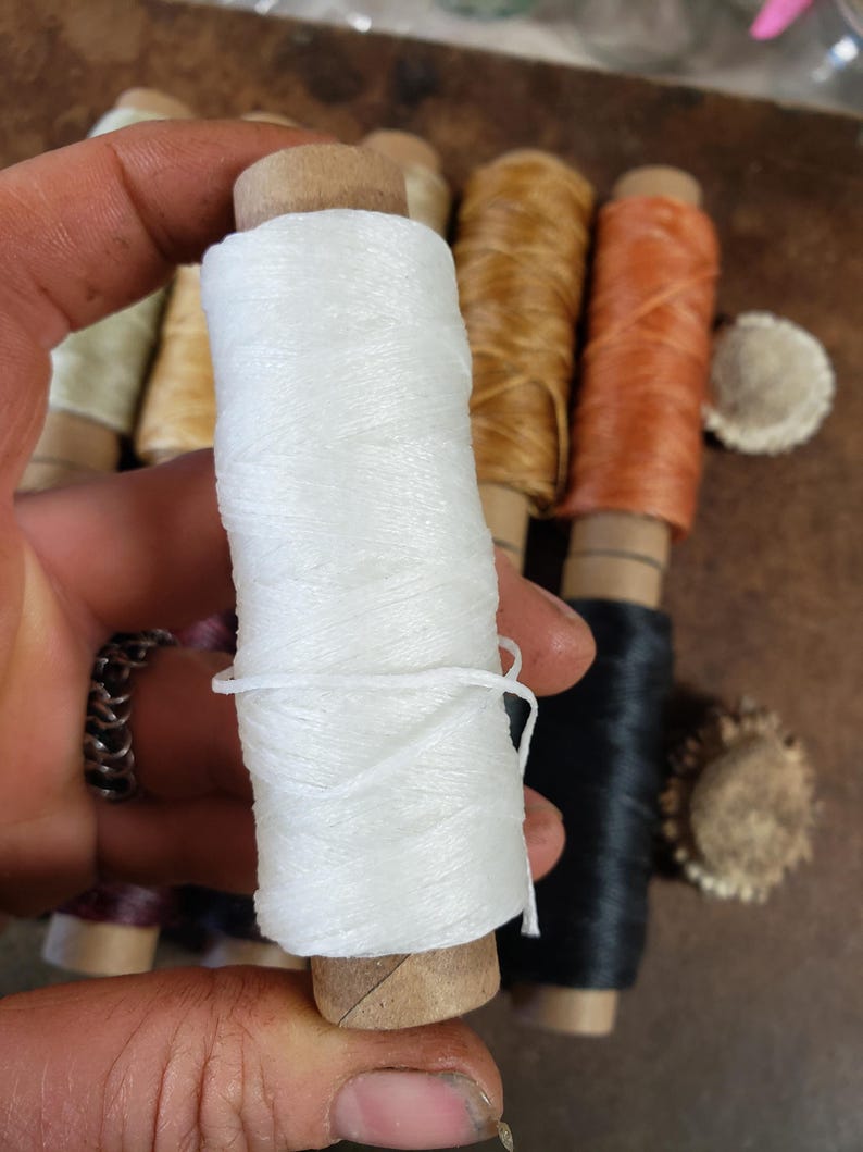 Heavy Flat Waxed Thread - 98 Ft/30m Spool - Choice of Color- Leather Sewing Thread - Stock No. THREAD 1- White