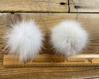 Real Fox Fur Pom Pom - 2 4-5 Inch Natural White Pom - Handmade - Lot No. 230406-R