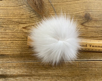 Real Fox Fur Pom Pom - 6 Inch Natural White Pom - Handmade - Lot No. 230406-I