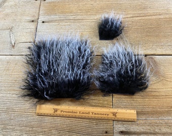 Frosted Black Mongolian Goat Hair on Hide Piece - Choice of Size - Stock No. FUR-C1