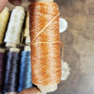 Heavy Flat Waxed Thread - 98 Ft/30m Spool - Choice of Color- Leather Sewing Thread - Stock No. THREAD 6- Amber