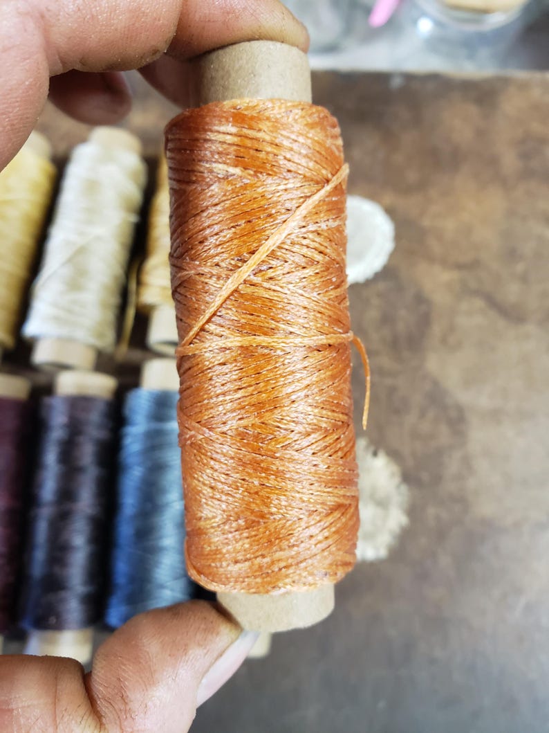 Heavy Flat Waxed Thread - 98 Ft/30m Spool - Choice of Color- Leather Sewing Thread - Stock No. THREAD 6- Amber