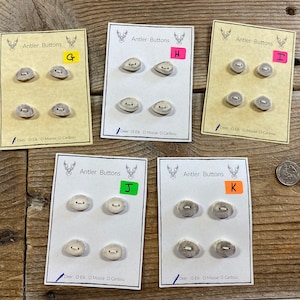 Deer Antler Buttons - Small-Medium - Choice of Card - Lot No. BC210913-G to K