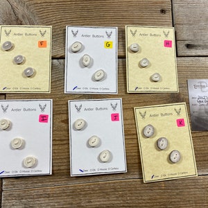 Deer Antler Buttons - Small to Medium - Choice of Card - Lot No. BC211027-F to K
