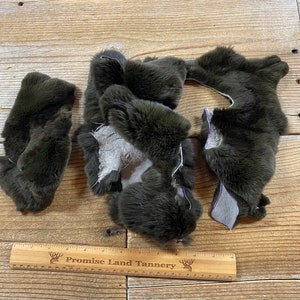 Lot of 3 Scrap Fur Pieces - Olive Green Dyed Rex Rabbit - Lot No. 230112-PP