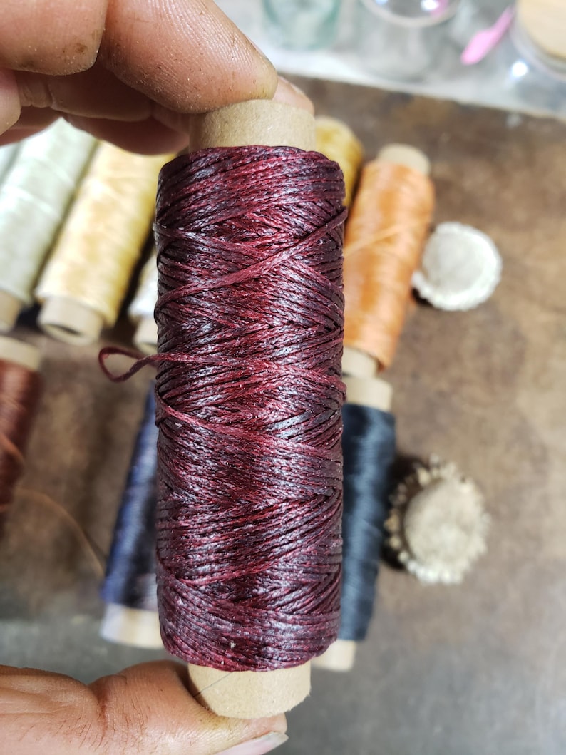 Heavy Flat Waxed Thread - 98 Ft/30m Spool - Choice of Color- Leather Sewing Thread - Stock No. THREAD 9- Burgundy