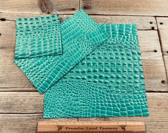 Turquoise Alligator - Gator Embossed Cowhide - Turquoise Dragon Scale - CUT to Order