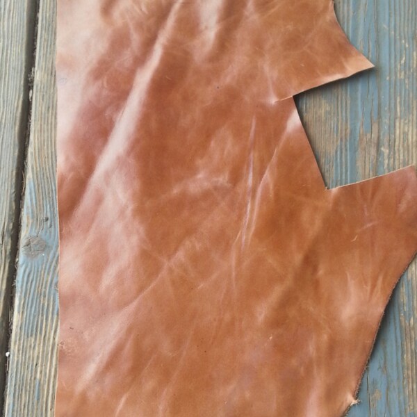 Distressed Cow Hide Leather  Remnant - Saddle - Lot No. 24819Y