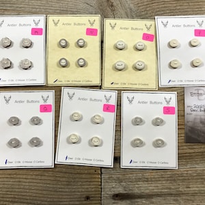 Deer Antler Buttons- Small - Choice of Card - Lot No. BC200814-M to S