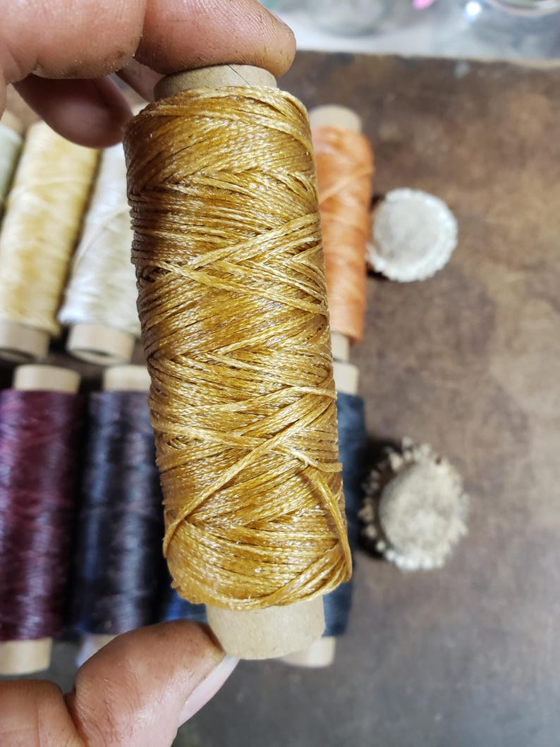Heavy Flat Waxed Thread - 98 Ft/30m Spool - Choice of Color- Leather Sewing Thread - Stock No. THREAD 5- Khaki