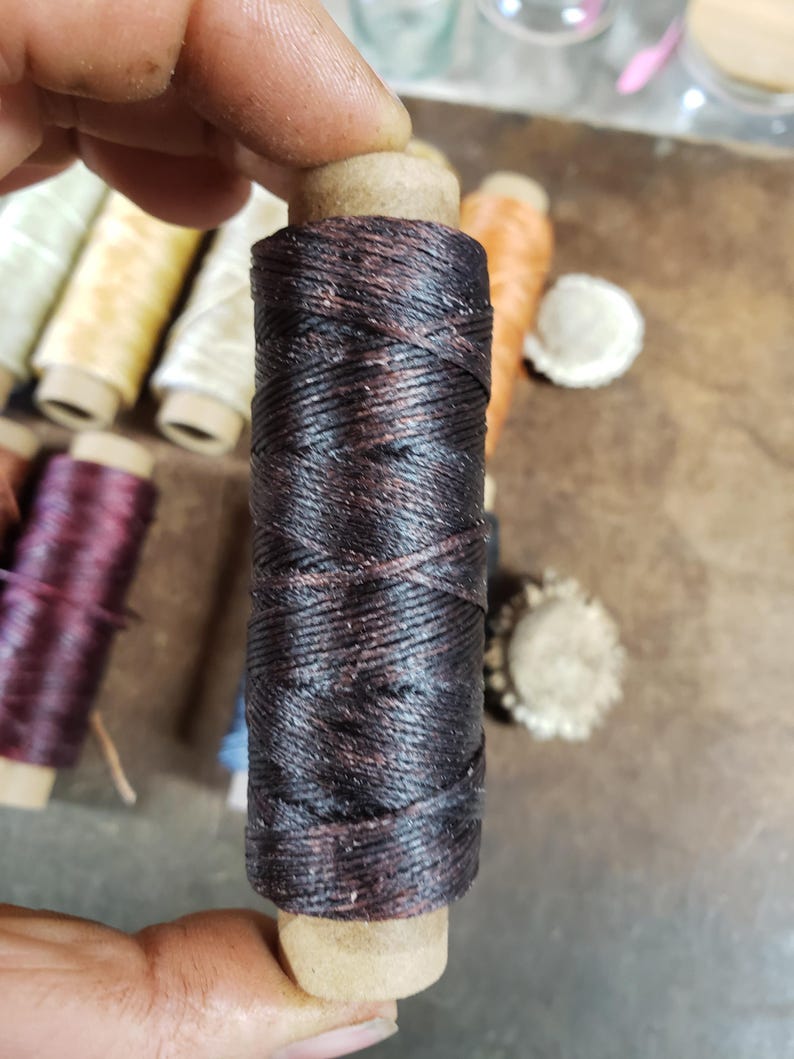 Heavy Flat Waxed Thread - 98 Ft/30m Spool - Choice of Color- Leather Sewing Thread - Stock No. THREAD 10- Dark Brown