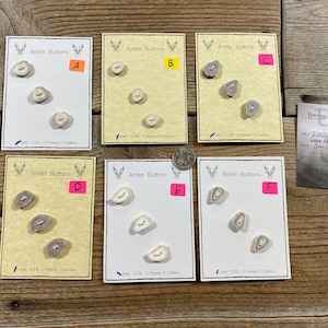 Deer Antler Buttons - Small to Medium - Choice of Card - Lot No. BC211026-A to F