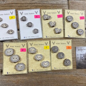 Deer Antler Buttons - Medium-Extra Large Buttons - Choice of Card - Lot No. BC220125-A-G