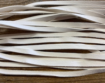 6mm White Deer Buckskin Laces - 1/4 Inch Wide - Straight Cut - Stock No. STRLACE