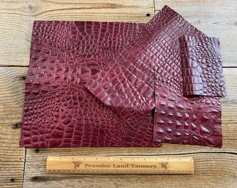 Oxblood Alligator - Embossed Cowhide - Oxblood Dragon Scale - CUT to Order Stock No. OXBLOOD