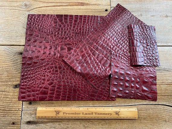 Oxblood Alligator - Embossed Cowhide - Oxblood Dragon Scale - CUT to Order Stock No. OXBLOOD